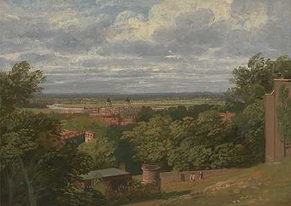 从天文台俯瞰伦敦的格林威治医院`Greenwich Hospital from the Observatory with a Distant View of London by Thomas Hofland