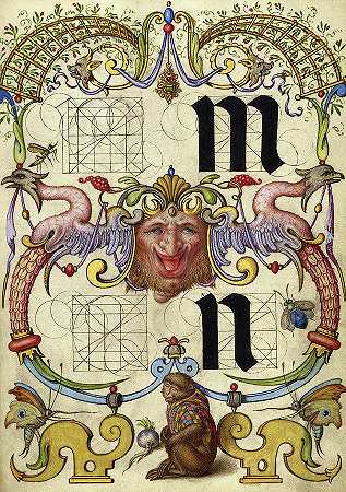 字母m和n的构造指南，1591-1596`Guide for Constructing the Letters m and n, 1591-1596 by Joris Hoefnagel