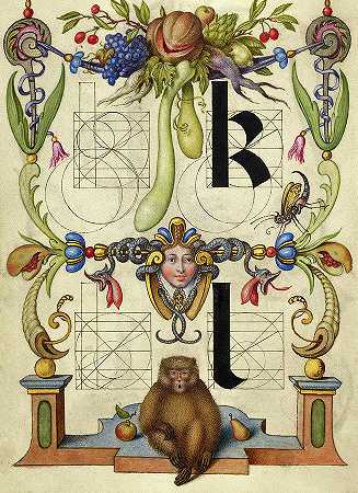字母k和l的构造指南，1591-1596`Guide for Constructing the Letters k and l, 1591-1596 by Joris Hoefnagel