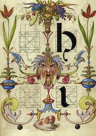 字母h和i的构造指南，1591-1596`Guide for Constructing the Letters h and i, 1591-1596 by Joris Hoefnagel