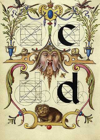 字母c和d的构造指南，1591-1596`Guide for Constructing the Letters c and d, 1591-1596 by Joris Hoefnagel