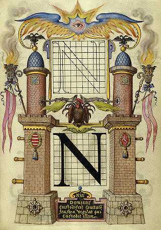字母N的构造指南，1591-1596`Guide for Constructing the Letter N, 1591-1596 by Joris Hoefnagel
