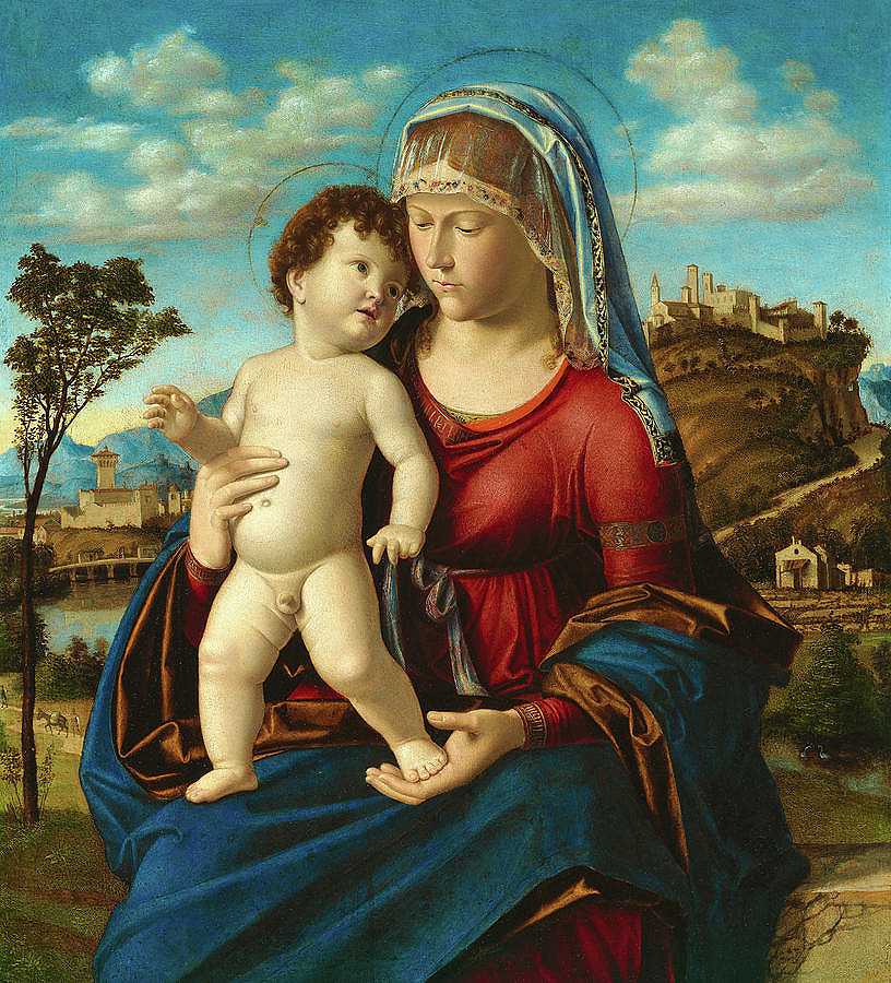 《风景中的麦当娜和孩子》，1496-1499年`Madonna and Child in a Landscape, 1496-1499 by Cima da Conegliano