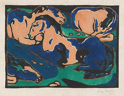休息的马`Ruhende Pferde (1911) by Franz Marc