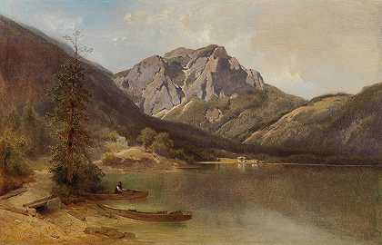在兰巴斯湖的岸边`On the shore of Lake Langbathsee (1889) by Melchior Fritsch