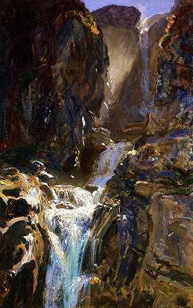 瀑布，1910年`A Waterfall, 1910 by John Singer Sargent