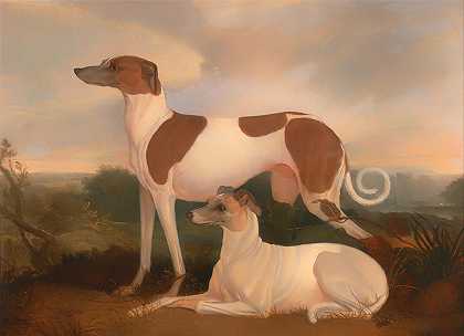 风景中的两只灰狗`Two Greyhounds in a Landscape