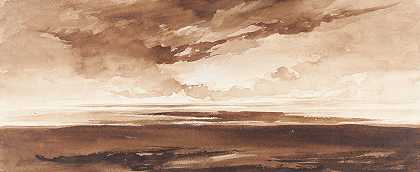 日落时海岸全景图`Panorama of the Coast at Sunset (c. 1813) by Francis Danby