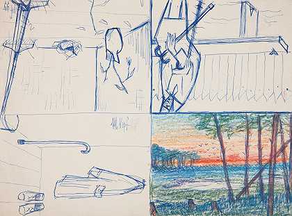 四幅素描`Cztery szkice kompozycyjne do obrazów (1955) by Marian Kopf