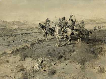 白人来之前（印第安狩猎）`Before The White Man Came (Indian Game Hunt) ( 1897) by Charles Marion Russell