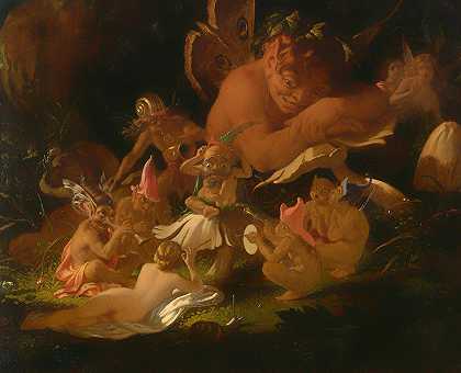 《仲夏夜之梦》中的冰球和仙女`Puck and Fairies from a Midsummer Night\’s Dream