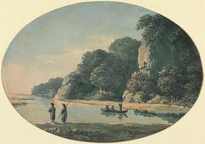有渔民的河流`River with Fishermen (1792) by John Glover