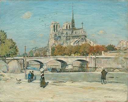 从图尔内尔码头看到的圣母院`Notre Dame Seen from the Quai de la Tournelle (c. 1897~1902) by Jean François Raffaëlli