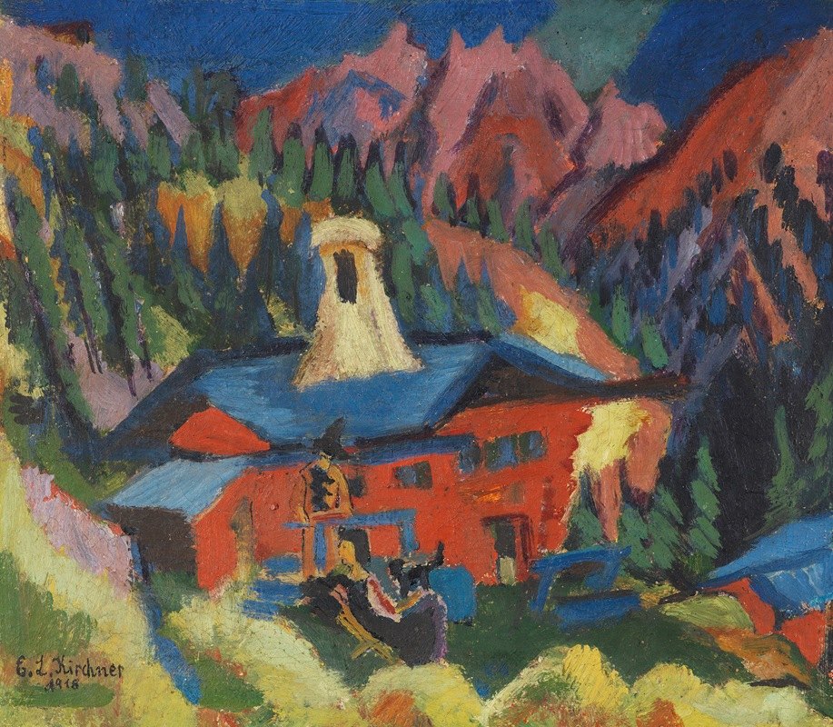接力赛中的豪斯`Haus auf der Staffel (1918) by Ernst Ludwig Kirchner