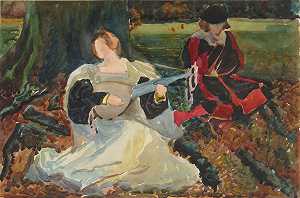 研究我的爱是公平的，在英国普雷斯顿市艺术画廊绘画。`
Studies for ;Fair is my love, painting in the Municipal Art Gallery, Preston, England. by Edwin Austin Abbey