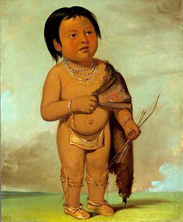 Tcha-Aés-Ka-Ding，布法罗公牛和的孙子她背上很胖`Tcha~Aés~Ka~Ding, Grandson of Buffalo Bulls Back Fat (1832) by George Catlin