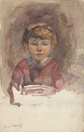 孩子的肖像和脸`Kinderportretje, en face (1874 ~ 1918) by Martinus van Andringa