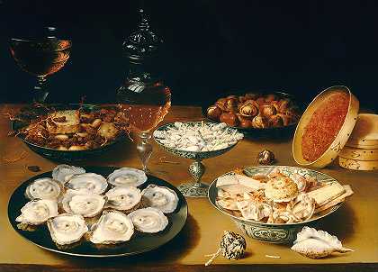 牡蛎、水果和葡萄酒菜肴`Dishes with Oysters Fruit and Wine