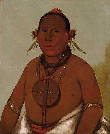 Wa-Sáw-Me-Saw，咆哮的雷声，黑鹰的小儿子`Wa~Sáw~Me~Saw, Roaring Thunder, Youngest Son of Black Hawk (1832) by George Catlin