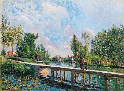 走道–卢昂运河运输路线`La Passerelle – Chemin De Halage Du Canal Du Loing (1886) by Alfred Sisley