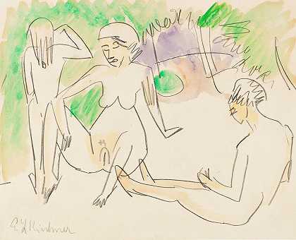三个女人的行为`Drei Frauenakte (1911) by Ernst Ludwig Kirchner