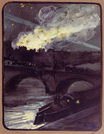1918年巴黎爆炸案。1918年4月12日，里沃利街大火`Bombardement de Paris en 1918. incendie rue de Rivoli, 12 avril 1918 (1918) by Maurice Busset