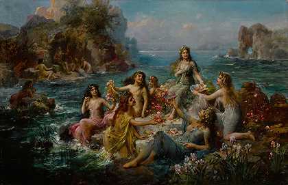 海王星和水仙女`Neptune and the Water Nymphs by Emanuel Oberhauser