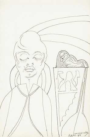 头上戴着发髻闭着眼睛的女人`Vrouw met een knot op het hoofd en gesloten ogen (1943~12~29) by Samuel Jessurun de Mesquita
