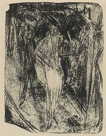 雨中的女士`Dame Im Regen (1914) by Ernst Ludwig Kirchner