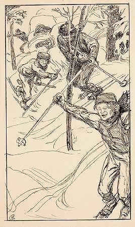 兄弟俩在滑雪`The Brothers Skiing (1906) by Akseli Gallen-Kallela