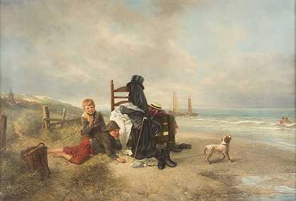 海滩上有两个男孩`Two boys at the beach by Johann Mari Ten Kate
