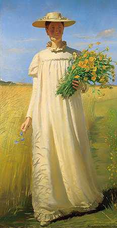 安娜·安彻从战场回来`Anna Ancher Returning from the Field