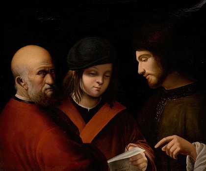 三个人在读乐谱`Three Men Reading a Musical Score (1640) by Pierre Carloni