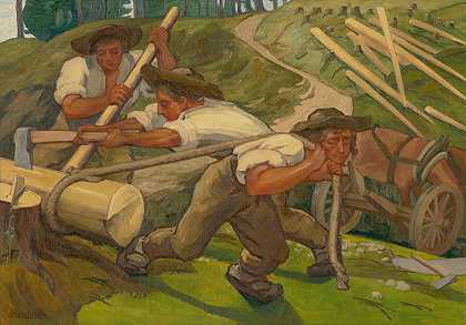 伐木工`Lumberjacks (1938) by Jozef Hanula