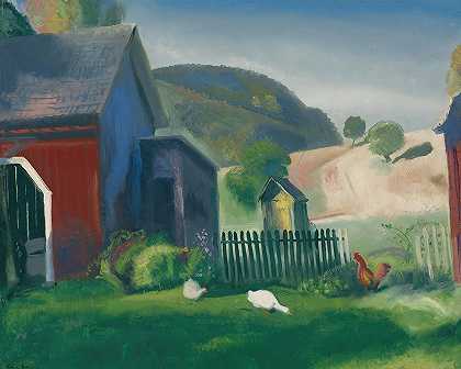 谷仓和鸡`Barnyard And Chickens (1924) by George Wesley Bellows