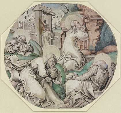 在花园里苦恼`Agony in the Garden (ca. 1470) by Upper Rhine, 15th Century
