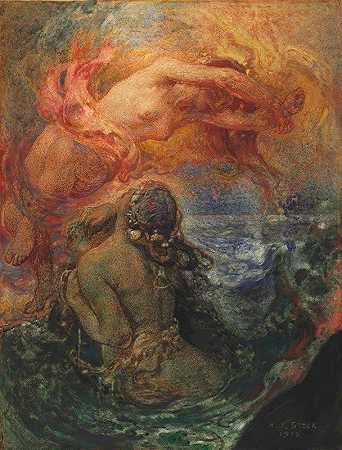 火与海`Fire and the Sea (1912) by Henry John Stock