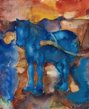 蓝马`Blaues Pferd (1915) by Alexej von Jawlensky