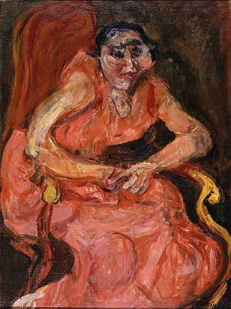 穿粉红色衣服的女人`Woman in Pink (c.1924) by Chaïm Soutine