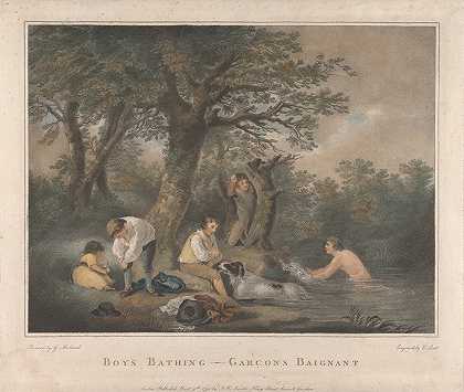 男孩洗澡`Boys Bathing (1790) by George Morland