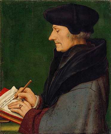 鹿特丹的伊拉斯谟肖像`Portrait of Erasmus of Rotterdam Writing (1523) by Hans Holbein The Younger