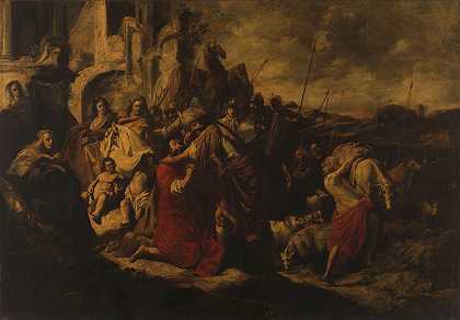 雅各和以扫的会面`The Meeting of Jacob and Esau (1655) by Jacob Hogers