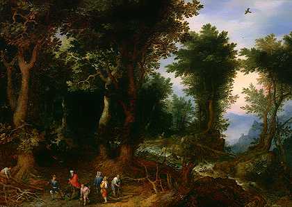 亚伯拉罕和以撒的森林景观`Wooded Landscape with Abraham and Isaac
