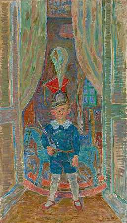 乌兰郡一个男孩的画像s沙科`Portrait of a Boy in the Uhlans Schako (1932) by Zygmunt Waliszewski