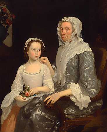 一位年长的女士和女孩的肖像`Portrait of an Elderly Lady and Girl