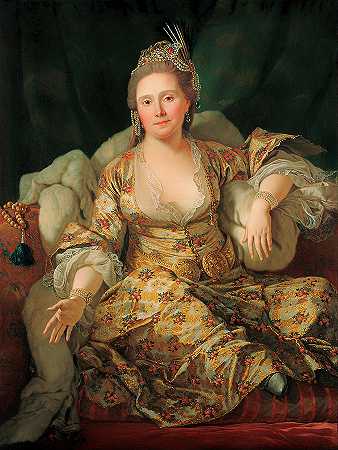 身着土耳其长袍的韦根伯爵夫人肖像`Portrait of the Countess of Vergennes in Turkish Gown