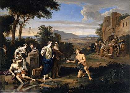 阿卡迪亚风景中的尤利西斯和诺西卡`Ulysses and Nausicaa in an Arcadian Landscape by Gerard Hoet