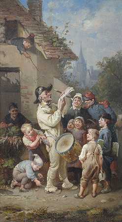 哭闹的人被孩子们戏弄`Ein Ausrufer wird von Kindern geneckt by François-Louis Lanfant