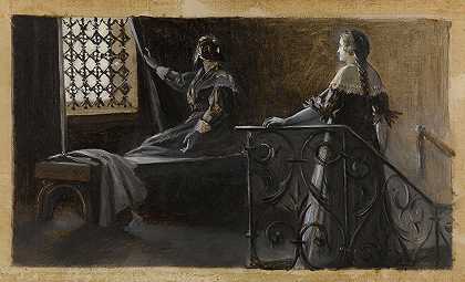 埃塞尔和戴面纱的女人`Ethel et la femme voilée (1889) by Albert Guillaume Démarest