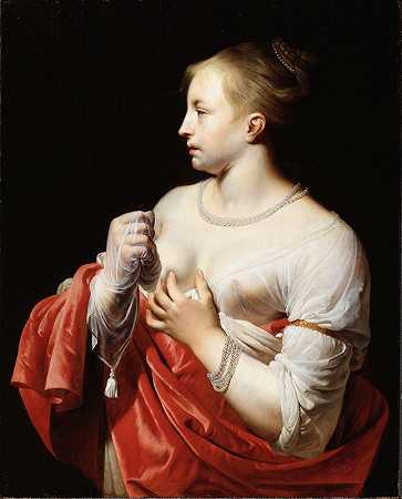 女性形象，可能是Lucretia`Female Figure, Possibly Lucretia (1650s) by Caesar Van Everdingen